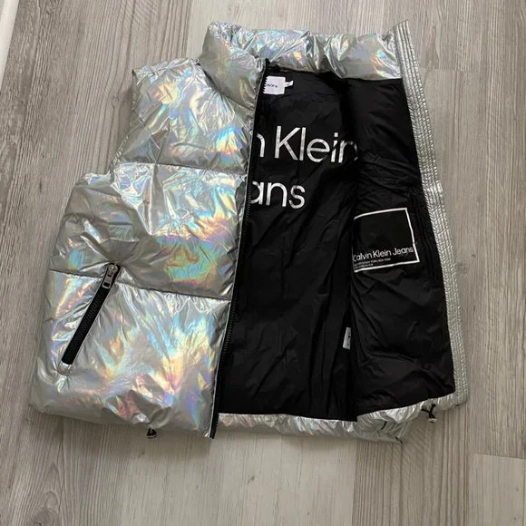 đź’–MEGA SALEđź’–Calvin Klein Men's CJCV7010 IRD Puffer Silver Sleeveless Zipper - Picture 8 of 15